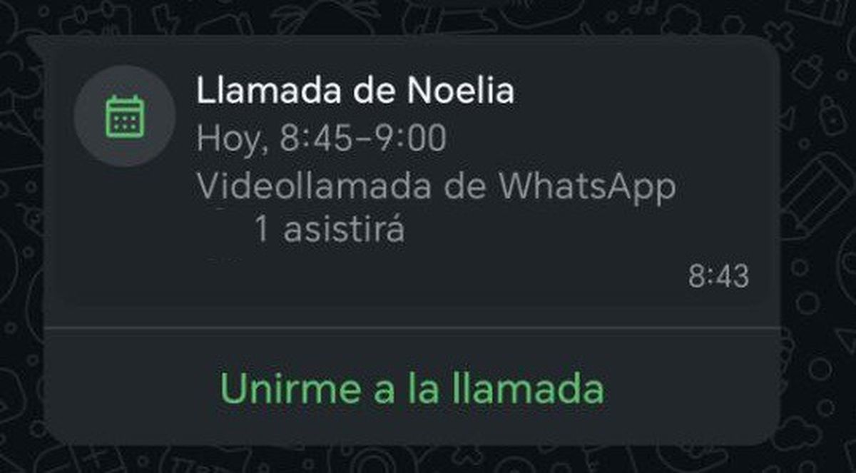 Este mensaje avisará de la programación de la llamada dentro de WhatsApp. Foto: Xataka Este mensaje avisará de la programación de la llamada dentro de WhatsApp. Foto: Xataka