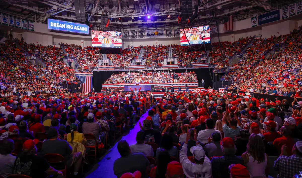 El expresidente estadounidense y candidato presidencial republicano Donald Trump durante el mitin. Crédito: EFE. El expresidente estadounidense y candidato presidencial republicano Donald Trump durante el mitin. Crédito: EFE.