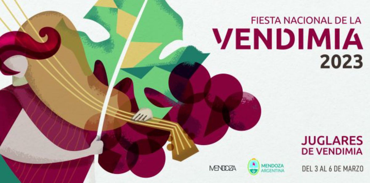 El afiche ganador de la Fiesta Nacional de la Vendimia 2023 fue la propuesta de Fabricio Oscar de la Vega Atencio y Ana Carolina Chiconi, titulado Constelaciones.