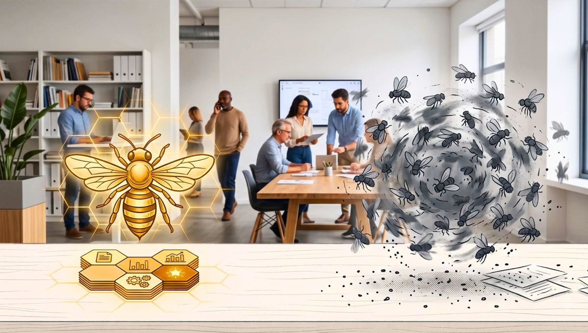 Un grupo pequeño, comprometido y bien dirigido (el puñado de abejas) puede lograr más que una multitud sin rumbo ni compromiso real (el saco de moscas). Un grupo pequeño, comprometido y bien dirigido (el puñado de abejas) puede lograr más que una multitud sin rumbo ni compromiso real (el saco de moscas).