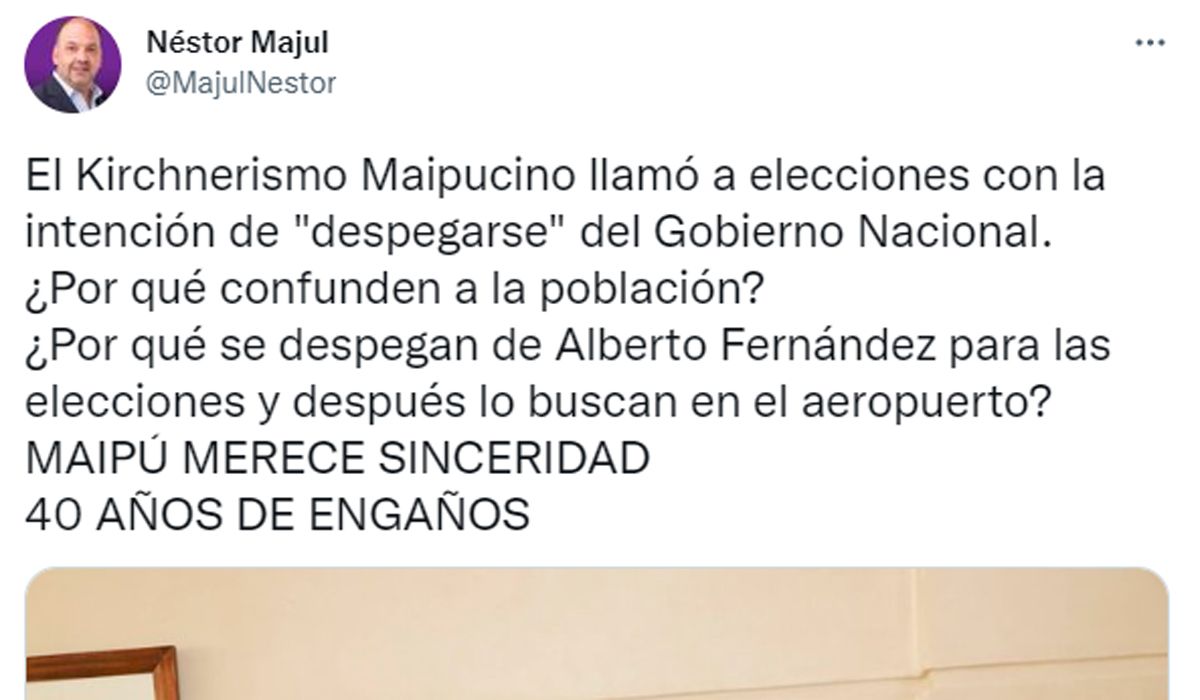 El tuit de Néstor Majul apenas conoció que Matías Stevanato había decidido desdoblar las elecciones municipales en Maipú.