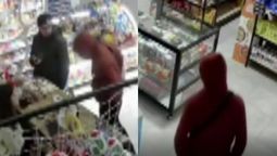 ladrones encapuchados entraron a un kiosco y la empleada los recibio con gas pimienta