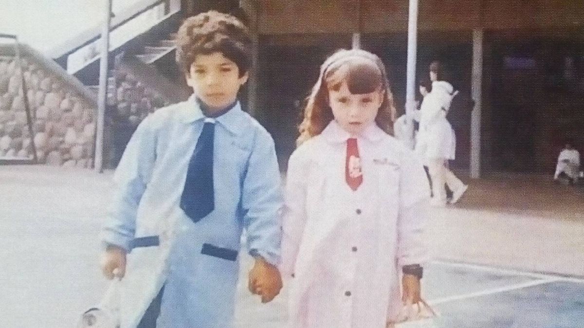 Nicolás Rocha y Melody Moro en el jardín de infantes de la Escuela Manuel Belgrano