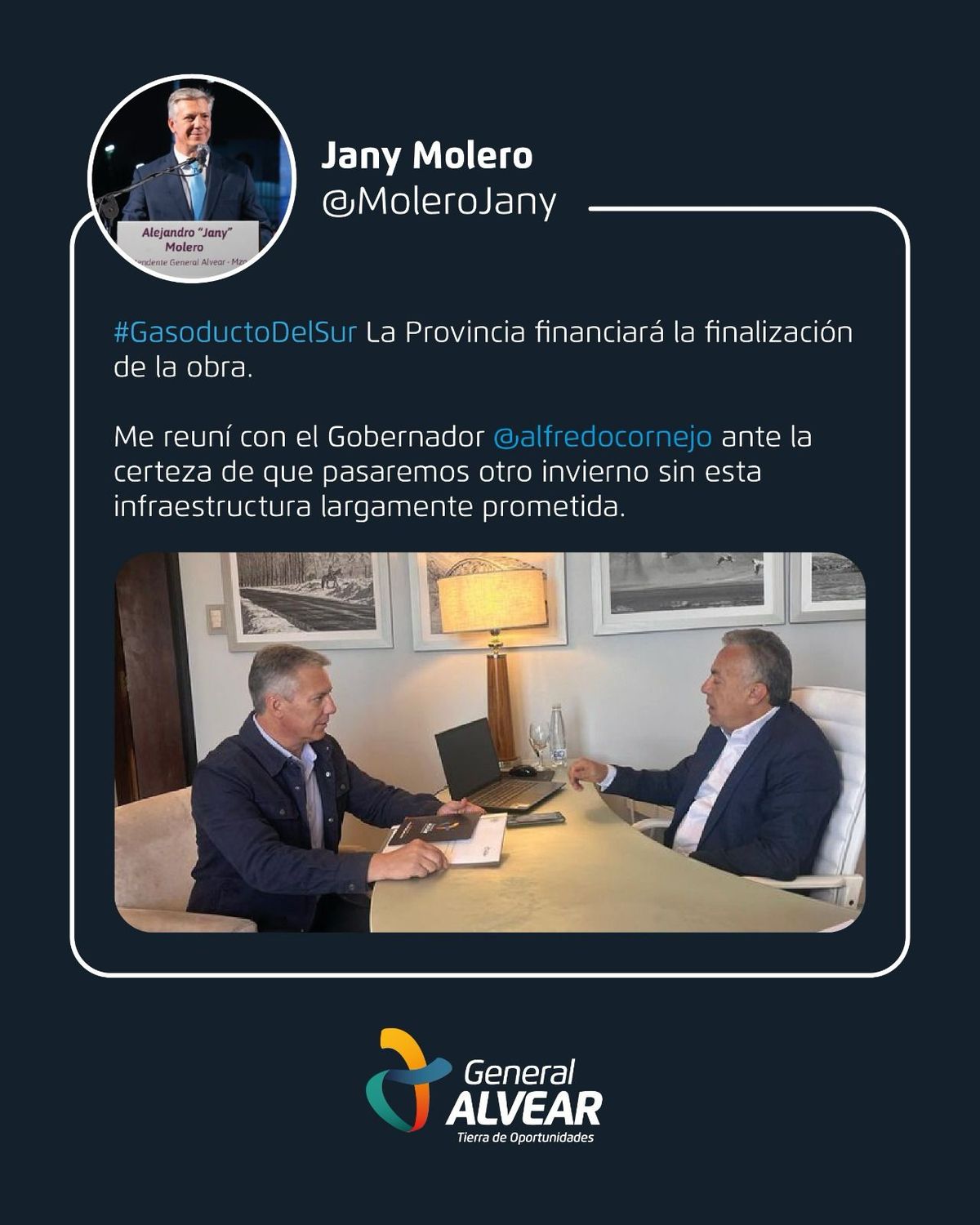 Alejandro Molero, intendente de General Alvear. Alejandro Molero, intendente de General Alvear.