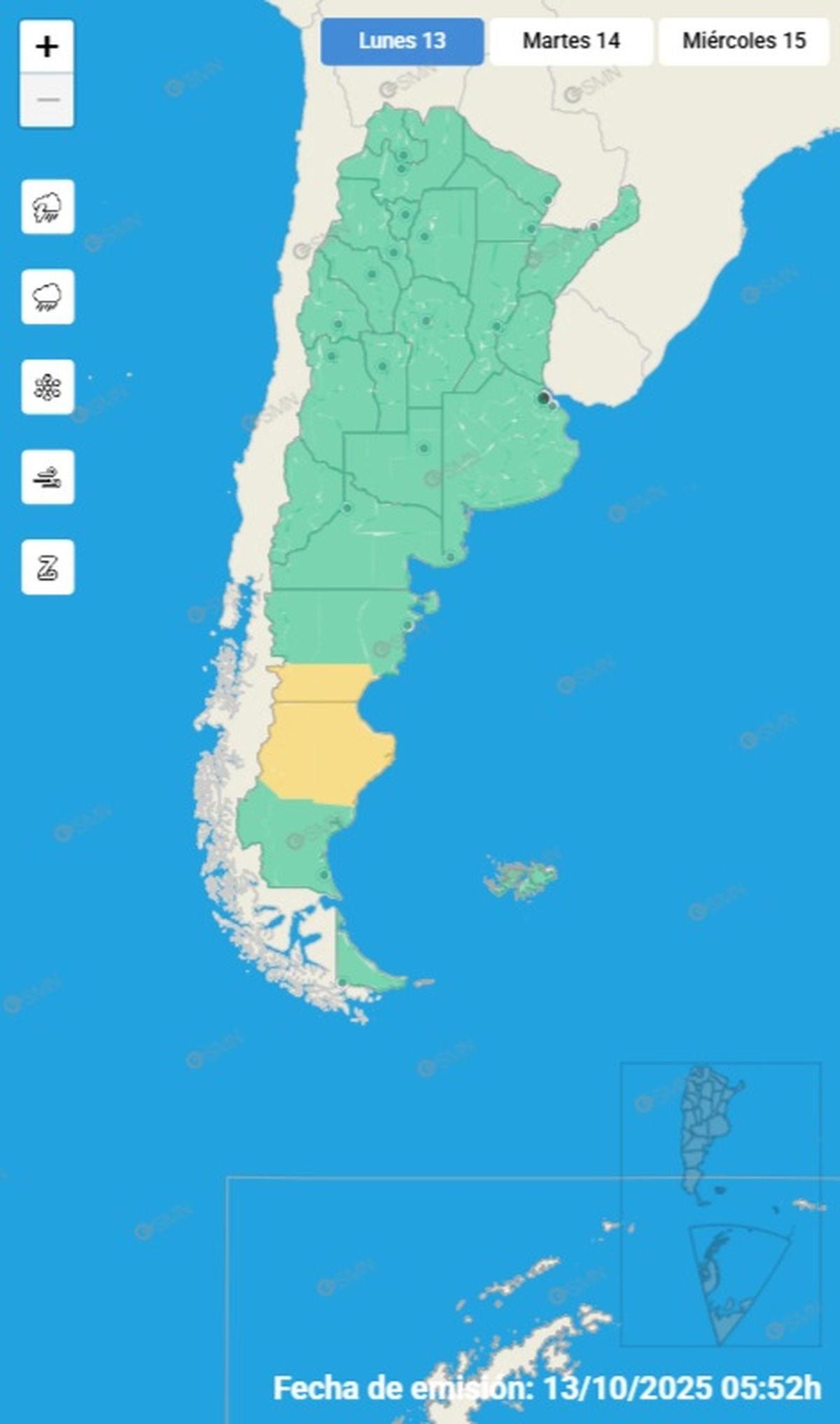 Estas son las provincias en alerta este lunes 13 de octubre.