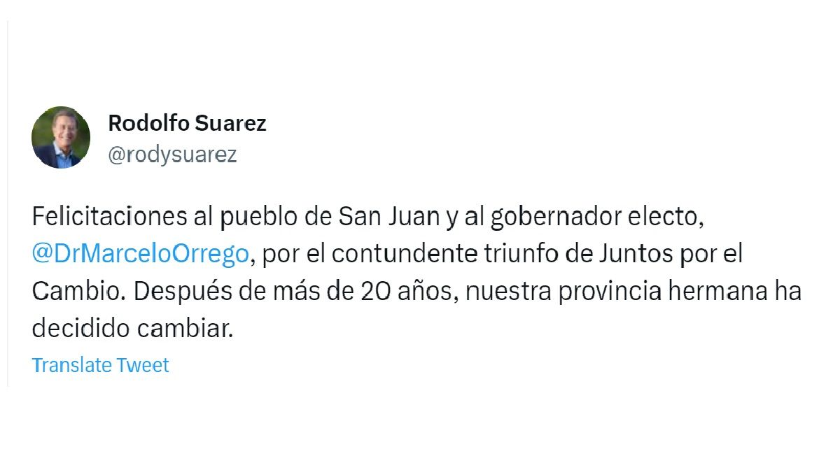 El mensaje de Suarez para Orrego, tras confirmarse el triunfo de JxC.