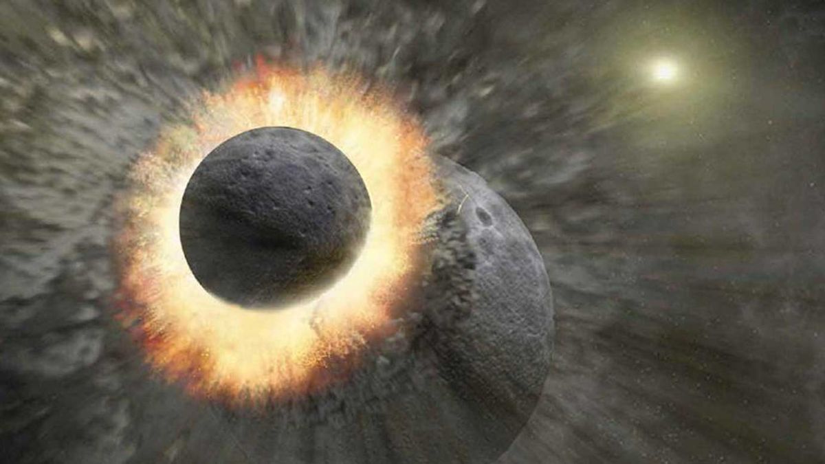 La teoría principal sobre el origen de la Luna es que surgió tras el choque de un pequeño planeta y la Tierra. La teoría principal sobre el origen de la Luna es que surgió tras el choque de un pequeño planeta y la Tierra.