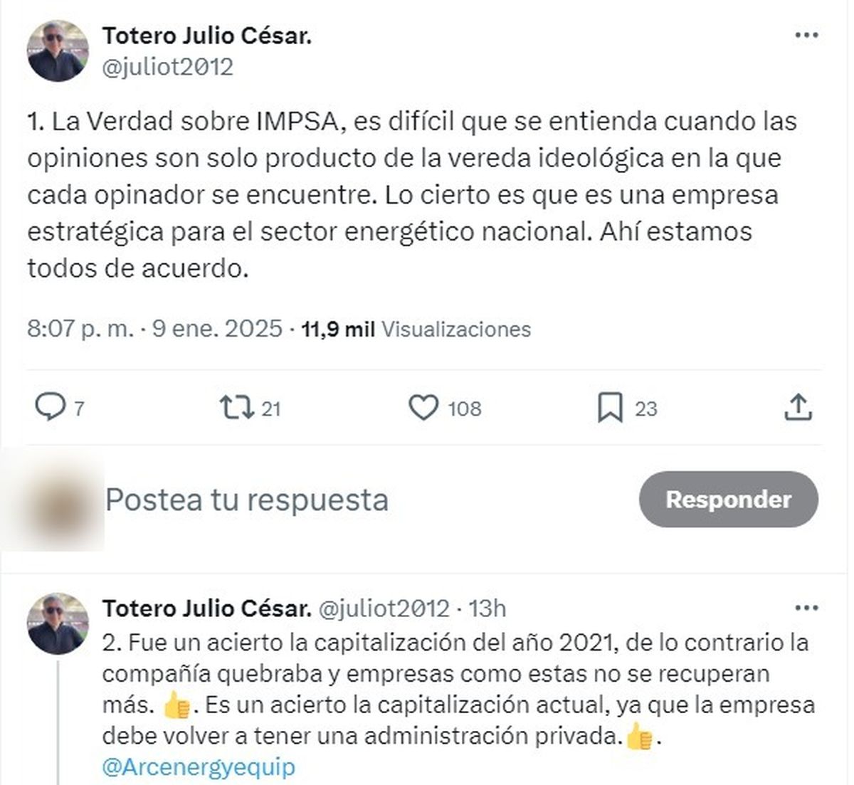 Parte del hilo sobre IMPSA que publicó Julio Totero en la red social X. Parte del hilo sobre IMPSA que publicó Julio Totero en la red social X. 