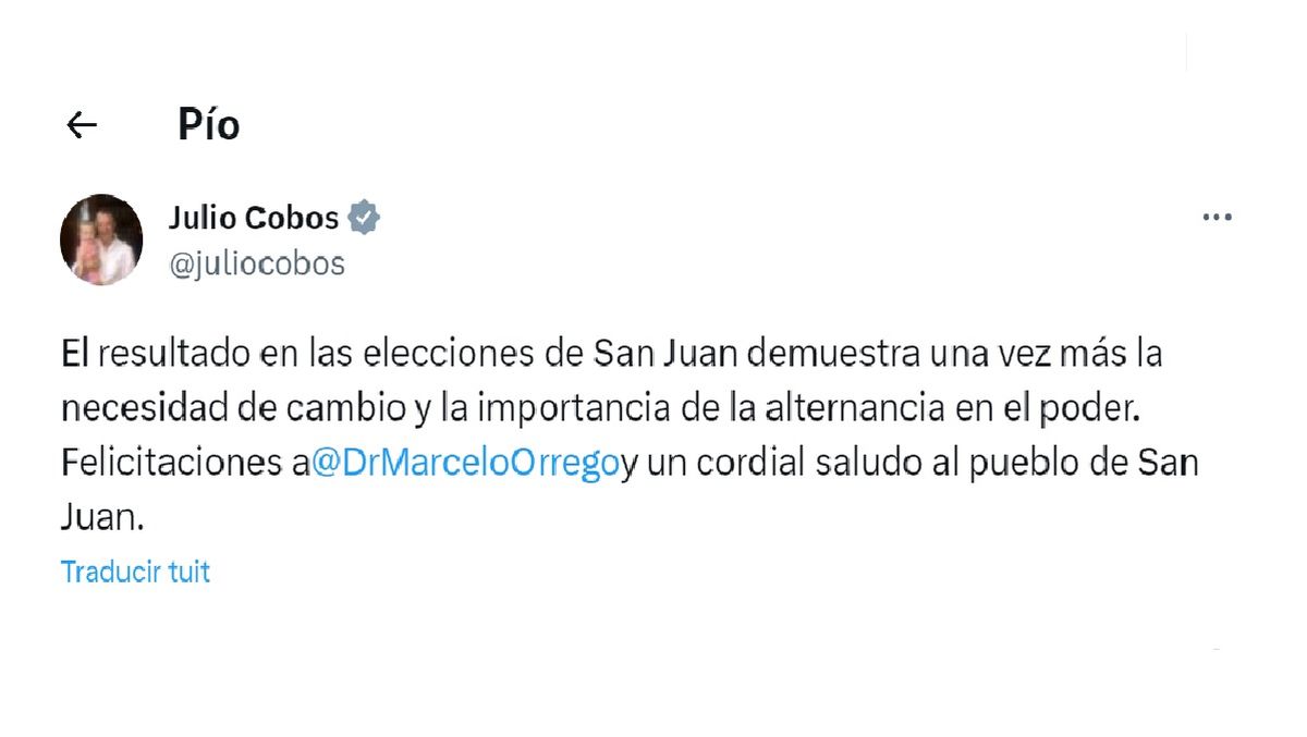 Cobos, compañero en Diputados de Orrego, también lo saludó. 