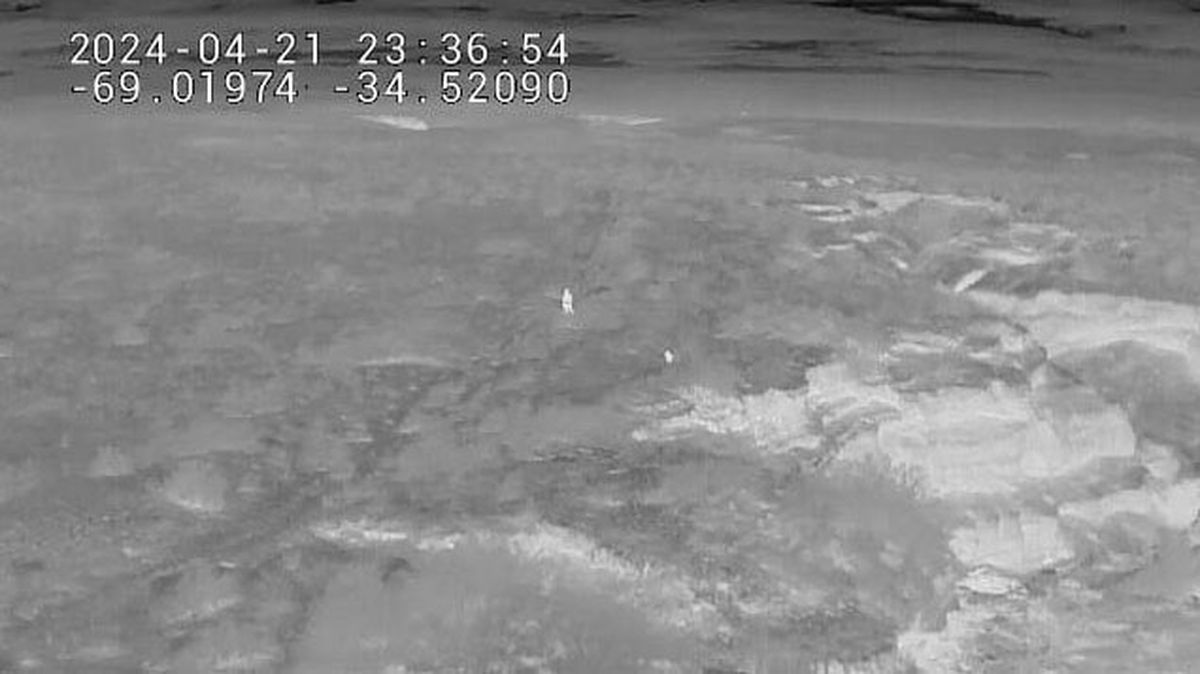 Imagen del dron de la División VANT que auxilió al hombre y a su perro en San Rafael. Imagen del dron de la División VANT que auxilió al hombre y a su perro en San Rafael.