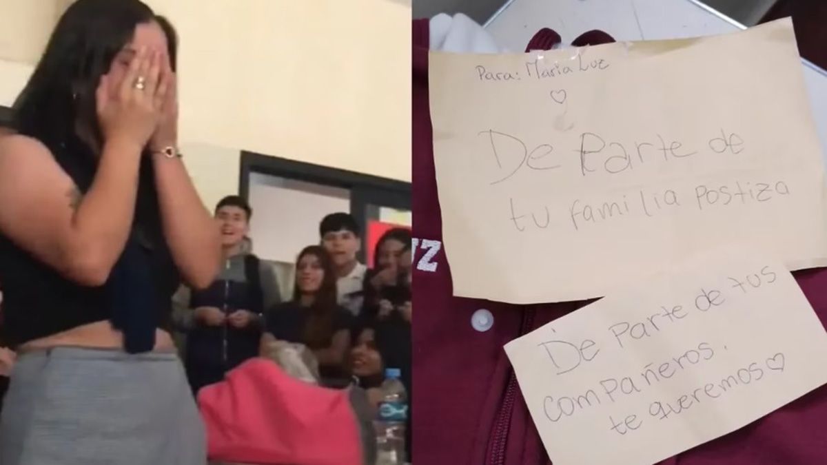 Sus compañeros le regalaron la campera de egresados que ella no podía comprar. Foto: Gentileza La Nación