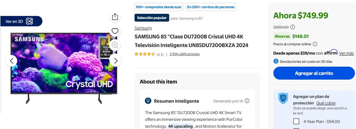 Walmart pone de oferta este televisor de Samsung. Walmart pone de oferta este televisor de Samsung.