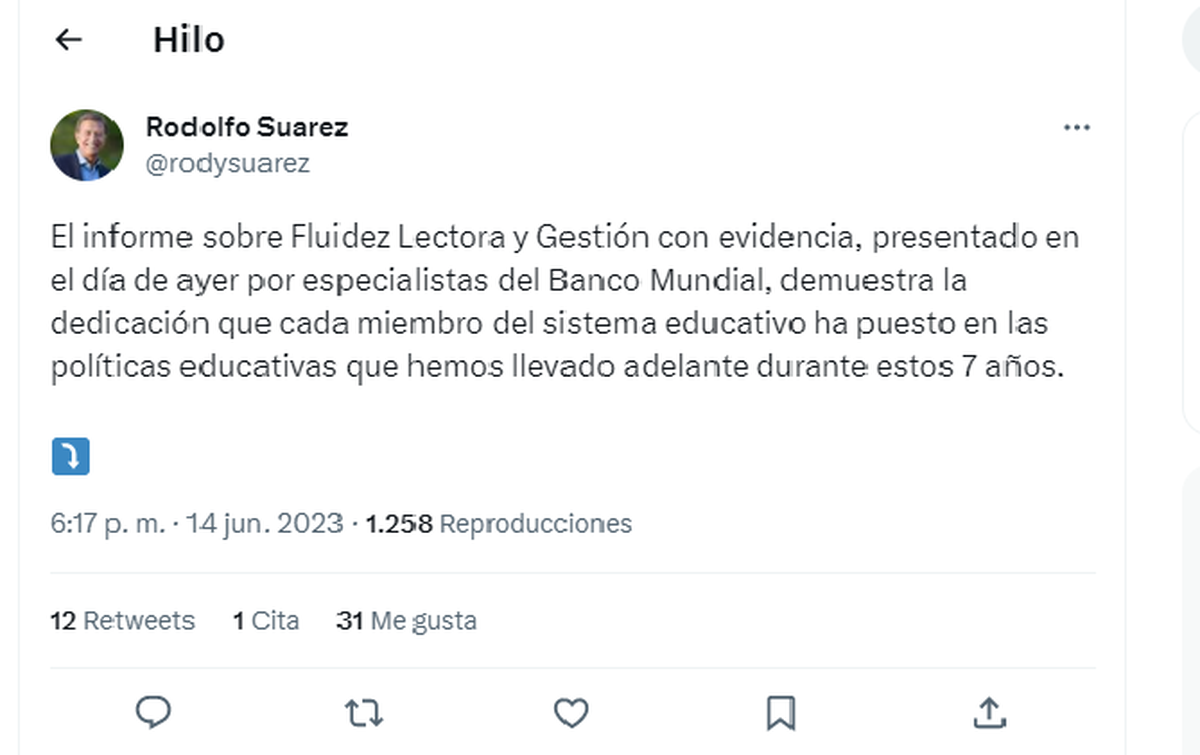 El gobernador Rodolfo Suarez destacó la importancia del interés que mostró el Banco Mundial en el proyecto de Alfabetización de Mendoza. El gobernador Rodolfo Suarez destacó la importancia del interés que mostró el Banco Mundial en el proyecto de Alfabetización de Mendoza.