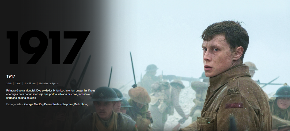 1917 se sumó al listado de series y películas de Netflix.
