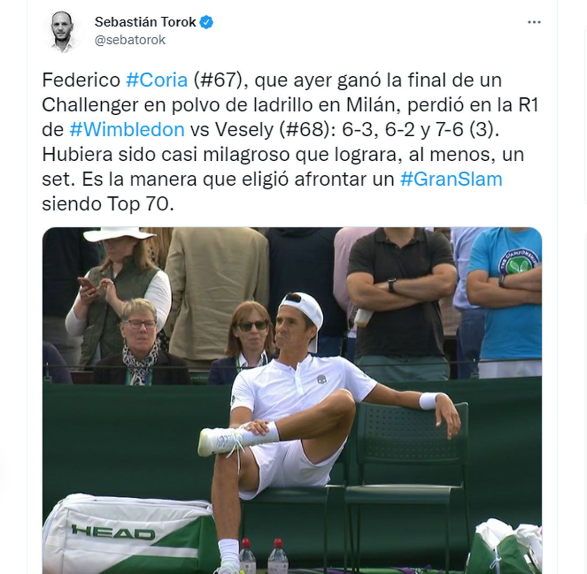 Fede Coria llegó a Wimbledon sin prepararse sobre césped