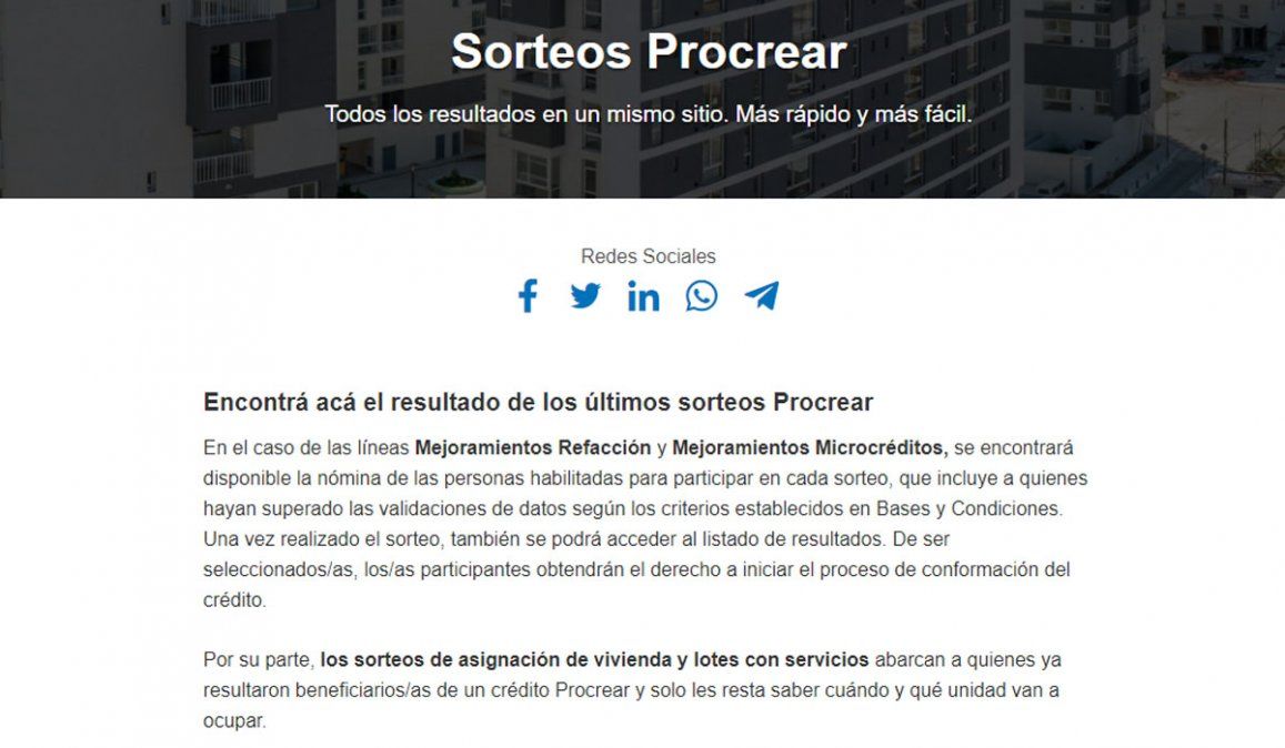 A qué hora es el sorteo Procrear