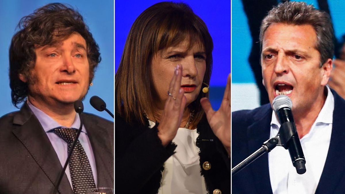 Javier Milei, Patricia Bullrrich, Sergio Massa.