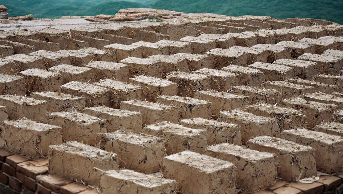 Parte de la estructura de la Muralla China está hecha de tierra apisonada intercalada entre tablas de madera, ladrillos de adobe, una mezcla de ladrillo y piedra, rocas o pilotes y tablones. Parte de la estructura de la Muralla China está hecha de tierra apisonada intercalada entre tablas de madera, ladrillos de adobe, una mezcla de ladrillo y piedra, rocas o pilotes y tablones.