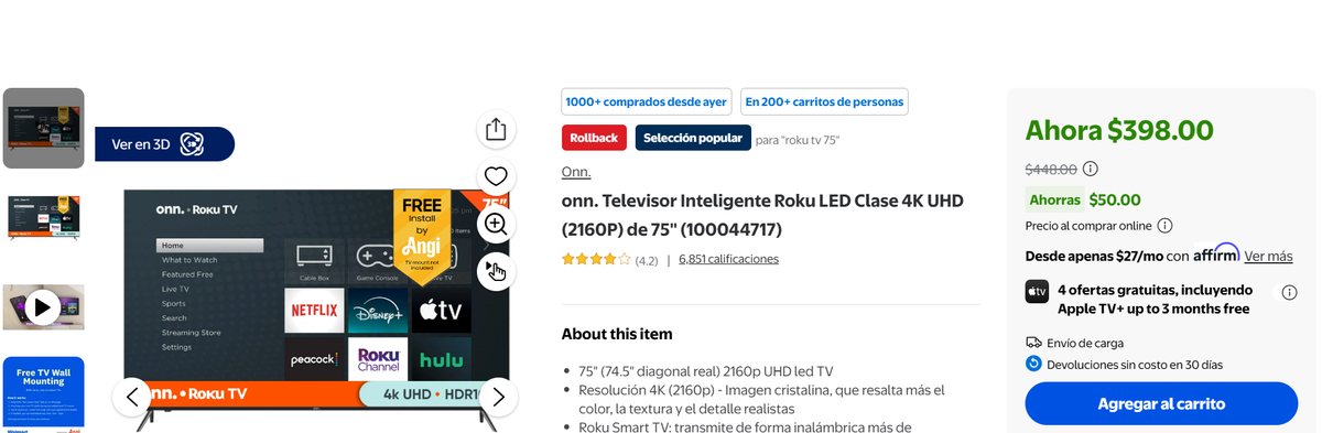 Walmart pone de oferta este televisor inteligente. Walmart pone de oferta este televisor inteligente.